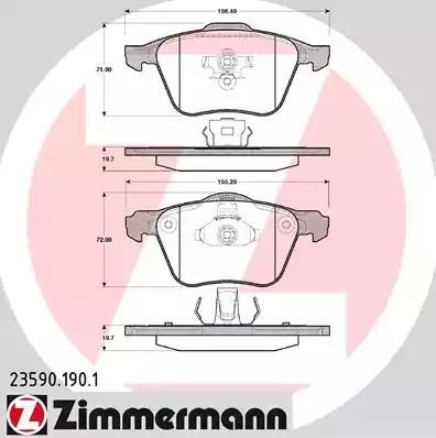 колодки дисковые !перед. 156x71x18 \ Volvo XC90 2.4 D5 02> 23590.190.1 ZIMMERMANN