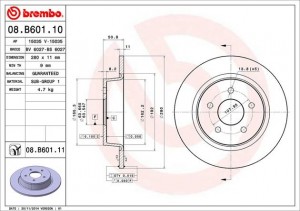 Диск тормозной FORD C-MAX II (DXA/CB7, DXA/CEU) 08.B601.10 08.B601.10 BREMBO