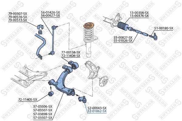 опора шаровая! без г/у\ Peugeot Partner 98> 52-01862-SX STELLOX