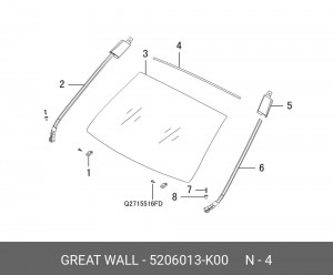 5206013K00 УПЛОТНИТЕЛЬ ВЕТРОВОГО СТЕКЛА ВЕРХНИЙ GW HOVER H1, H3, H5 +NEW 5206013-K00 HAVAL