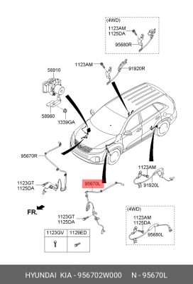 Датчик АБС HYUNDAI Santa Fe (12-) колеса переднего левого OE 956702W000 HYUNDAI KIA