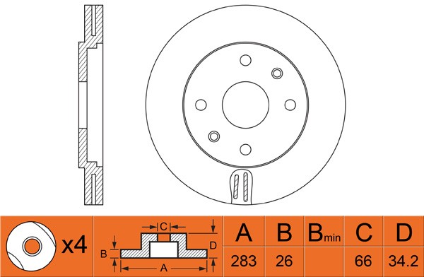 Диск тормозной PEUGEOT 308,Partner (08-) CITROEN Berlingo (08-) передний (1шт.)  RN1151 NIBK