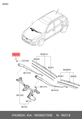 КОЛПАЧОК ЗАЩИТНЫЙ РЕЗИНОВЫЙ/CAP-W/WPR ARM(HYUNDAI/KIA, --) 9838007000 MOBIS