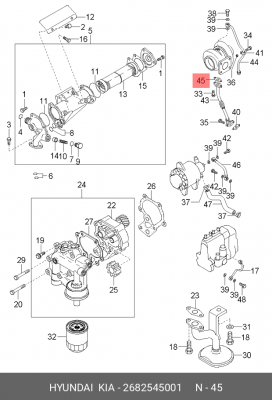 Прокладка HYUNDAI HD65,72,78,County маслопровода (возвратн.) турбокомпрессора OE 2682545001 HYUNDAI KIA