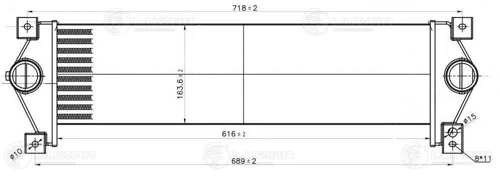 ОНВ (радиатор интеркулера) SsangYong Kyron (05-),Actyon (05-) (алюм. бачки) (LRI LRIC 1749 LUZAR