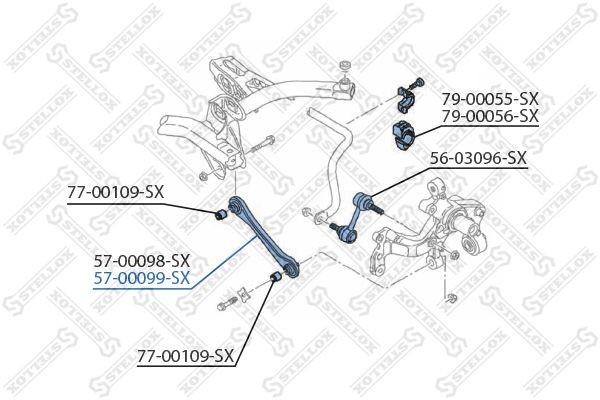 рычаг задний нижний правый!\ Audi A3, VW Golf V/Passat B6/Touran 03> 57-00099-SX STELLOX