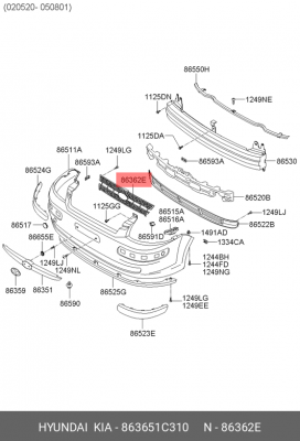 Облицовка радиатора HYUNDAI Getz (06-) OE 863651C310 HYUNDAI KIA