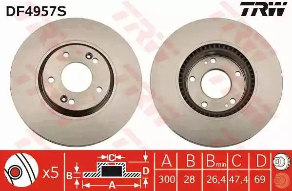 Диск тормозной HYUNDAI i30 (07-) KIA Soul,Ceed (13-) (1.6) (R16) передний (1шт.) DF4957S TRW