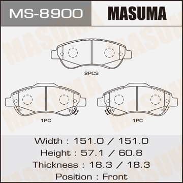 колодки дисковые передние!\ Honda CR-V 2.0/2.2D/2.4 06> MS8900 MASUMA