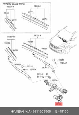 Мотор-редуктор стеклоочистителя HYUNDAI Elantra (20-),Santa Fe (18-) KIA Seltos  98110C5500 HYUNDAI KIA