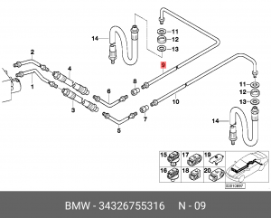 трубопровод тормозной !M10/M10-2817mm\ BMW 5 E39 34 32 6 755 316 BMW