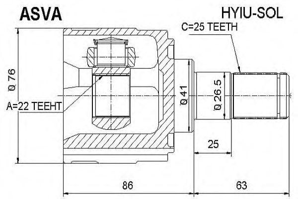 ШРУС ВНУТРЕННИЙ 25x41x22 [12] HYIUSOL HYIU-SOL ASVA