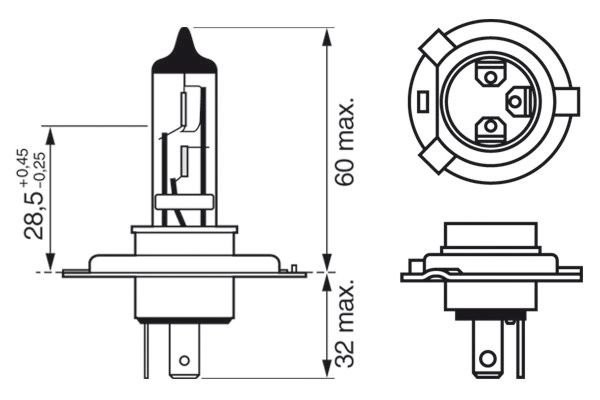 H4 12V-60/55W Стандартная, P43t 1987302803 BOSCH