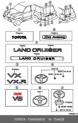 эмблема! крышки багажника\ Toyota Land Cruiser, Lexus GX470/LX470 75445-60010 TOYOTA