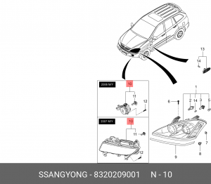 Фара противотуманная SSANGYONG Kyron (05-) правая OE 8320209001 SSANG YONG