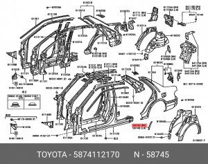 защитная накладка задней боковины кузова передняя правая!\ Toyota Corolla 07> 58741-12170 TOYOTA