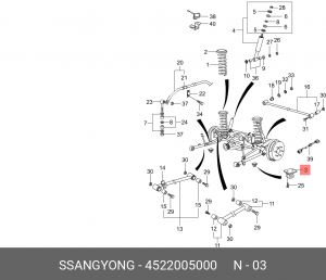 Подушка SSANGYONG Korando (96-),Musso (94-) заднего моста правая OE 4522005000 SSANG YONG