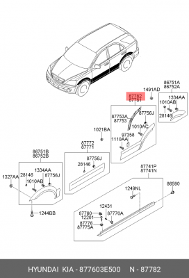 Молдинг KIA Sorento (06-) двери задней правой OE 877603E500 HYUNDAI KIA