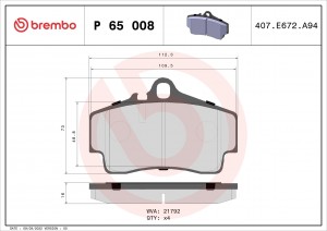 P65008 GDB1395=654 00 !колодки дисковые з.\ Porsche Boxster 986 2.5-3.2 96>/911  P65008 BREMBO