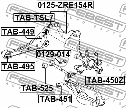 Сайлентблок задней поперечной тяги TAB-525 FEBEST