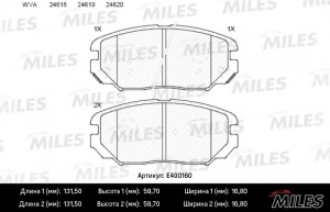 Колодки тормозные передние (без датчика) (Смесь Low-Metallic) (HYUNDAI SONATA V, E400160 MILES