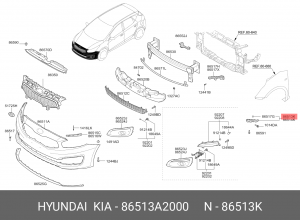 Кронштейн бампера KIA Ceed (12-) переднего левый OE 86513A2000 HYUNDAI KIA