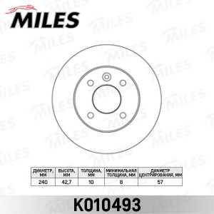 Диск тормозной задний OPEL ASTRA 98-/MERIVA 03-10 (TRW DF4050) K010493 K010493 MILES