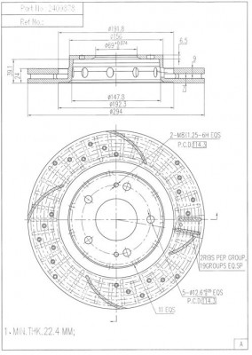 Диск тормозной MITSUBISHI Outlander (03-) передний (1шт.) NIBK RN1403DSET NIBK