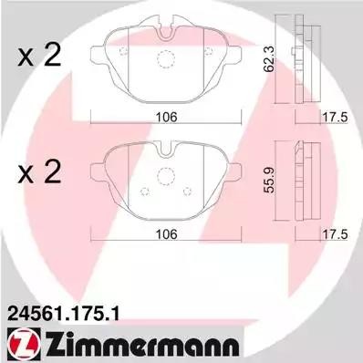 колодки дисковые !задн. 106x62x18 \ BMW E60/E61 2.0 05> 245611751 ZIMMERMANN