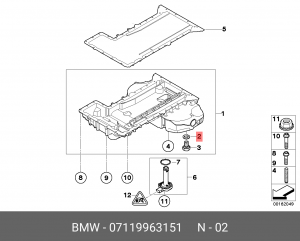 Кольцо уплотнительное BMW 1 (E81,E87),3 (E46,E90),5 (E39,E60),7 (E38,E65),X1,X3, 07 11 9 963 151 BMW