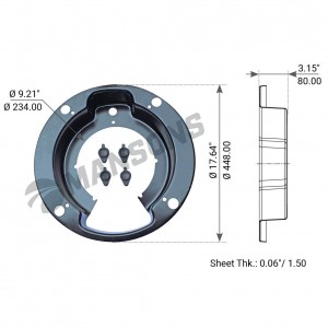 Щиток VOLVO барабана тормозного пылезащитный (на сторону, 410x225мм) MANSONS 900.087 MANSONS