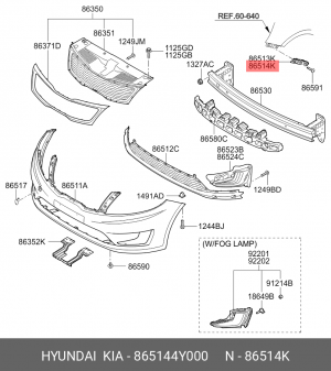 Кронштейн бампера KIA Rio (11-) переднего правый OE 865144Y000 HYUNDAI KIA