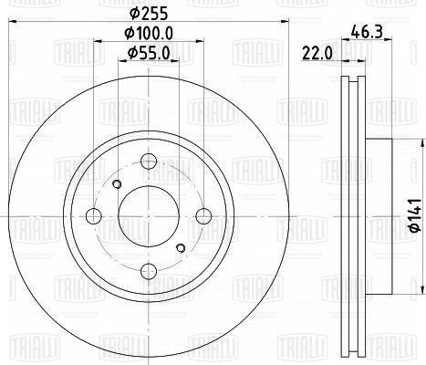 Диск торм. Toyota Yaris (05-) перед. d=255 (а/м без ABS) (окраш.) (DF 190203)  2 DF 190203 TRIALLI
