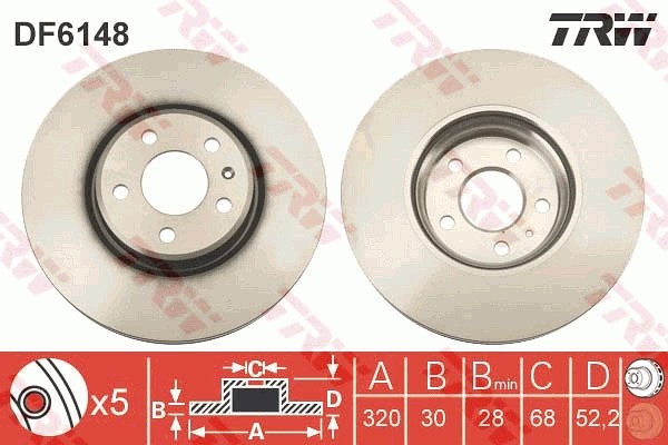 Диск тормозной передний AUDI A4 (B8), A6 (C7) Q5 (8R) (320мм) DF6148 DF6148 TRW