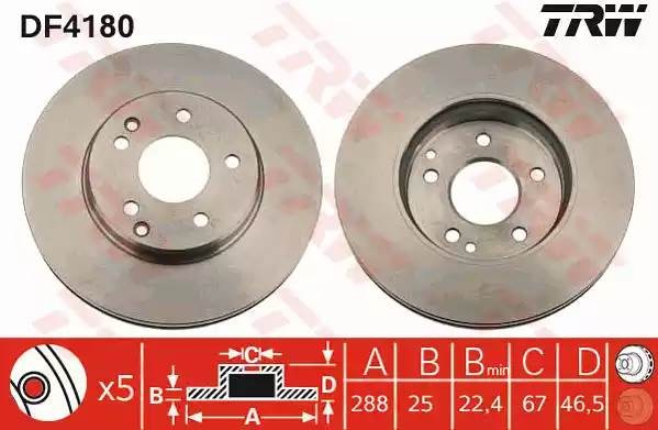 Диск тормозной передний MERCEDES W202, W203, W210 DF4180 DF4180 TRW