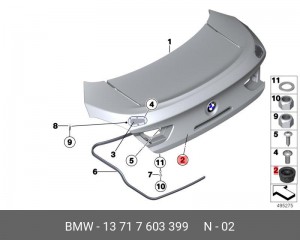 отбойник капота! резиновый\ BMW F30/F31 11> 13 71 7 603 399 BMW