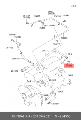 Шланг HYUNDAI Porter 2 турбокомпрессора OE 2545542521 HYUNDAI KIA