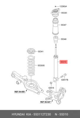 Амортизатор HYUNDAI Sonata (10-) KIA Optima (10-) задний левый/правый газовый OE 553112T230 HYUNDAI KIA