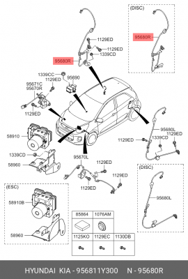 Датчик АБС KIA Picanto (11-) (ESC) колеса заднего правого OE 956811Y300 HYUNDAI KIA