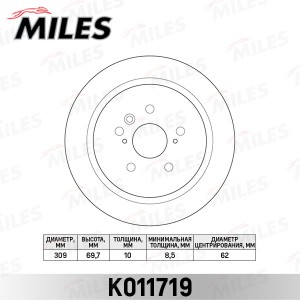 Диск тормозной задний D309мм. TOYOTA HIGHLANDER 07- K011719 K011719 MILES