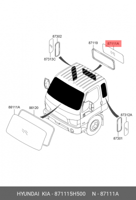 Стекло задка HYUNDAI HD65,72,78 OE 871115H500 HYUNDAI KIA