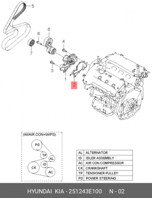Прокладка HYUNDAI Santa Fe насоса водяного OE 251243E100 HYUNDAI KIA