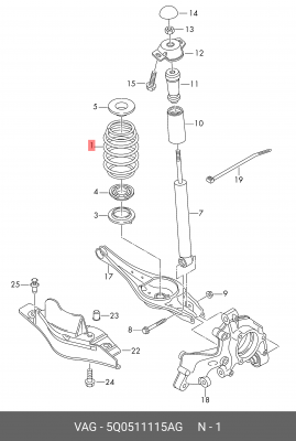 пружина задняя!\ Skoda Octavia A7 13>, VW Golf 1.0-1.5i/2.0D 13> 5Q0 511 115 AG VAG