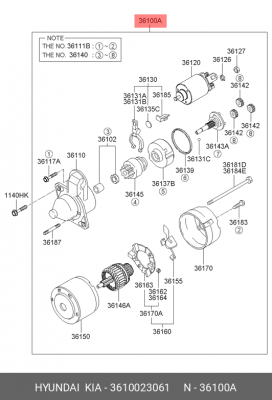 Стартер HYUNDAI Elantra,Matrix,Tucson KIA Carens,Cerato АКПП (1,4кВт) OE 3610023061 HYUNDAI KIA