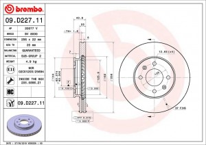 Диск тормозной 09.D227.11 09.D227.11 BREMBO