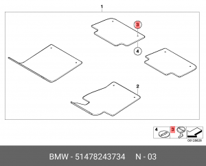 Клипса BMW X5 (E53) крепления коврика пола салона OE 51 47 8 243 734 BMW