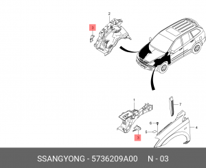 Кронштейн SSANGYONG Kyron (05-) крыла переднего правого OE 5736209A00 SSANG YONG