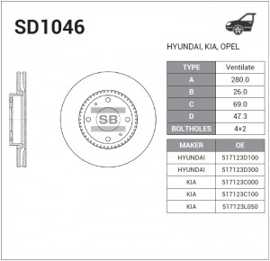 Диск тормозной HYUNDAI Sonata (01-),Elantra (00-) KIA Magentis (R15) передний (1 SD1046 SANGSIN