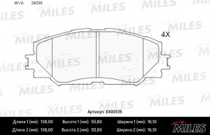 Колодки тормозные передние (без датчика) (Смесь Low-Metallic) TOYOTA AURIS 1.4-1 E400135 MILES
