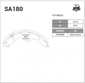 Колодки тормозные HYUNDAI HD65,72,78,County барабанные (85мм) (1шт.) SANGSIN SA180 SANGSIN